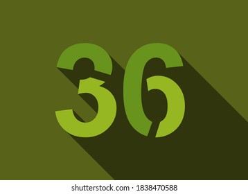 36 Number with long shadow, green colors cutting style. For logo, brand label, design elements, corporate identity, application & more. Vector editable illustration.
