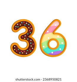 36 number sweet glazed doughnut vector illustration