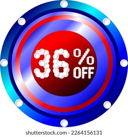 36% off. Banner for promotions and offers, vector illustration red white and blue colors, illustrative for commerce, buying and selling, awesome vector, best illustration. God is good!