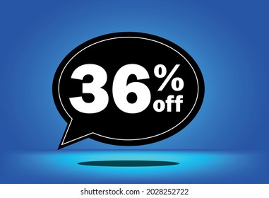 36% off - black and blue floating balloon - with blue background - banner for discount and reduction promotional offers