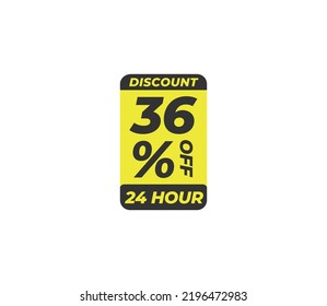 36% off coupon discount price tag product banner label vector art illustration. Isolated on White Background in yellow color