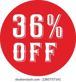36% de desconexión y etiqueta vectorial e ilustración con fuente Retro y combinación de color rojo en fondo blanco.