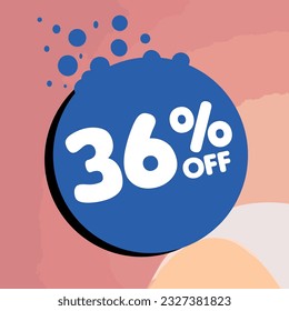 36% off per cent, percentage number in a colored circle, promotion, big sale, colorful background