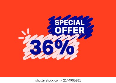 36% OFF Sale Discount banner shape template. Super Sale 36 percent Special offer badge end of the season sale coupon bubble icon. Modern concept design. Discount offer price tag vector illustration.