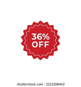 36% off sale label symbol promotion flat icon, Sale tag vector badge template, clearance sale sticker emblem, bargain sale red sign modern design isolated on white background