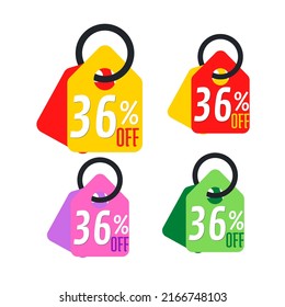 36% off set Discount sale, with multi-color label, online, graphic design. Vector Illustration