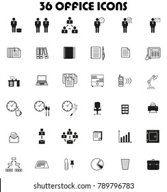 36 office icons set on white background
