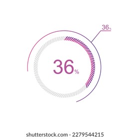 36% percent circle chart symbol. 36 percentage Icons for business, finance, report, downloading. svg