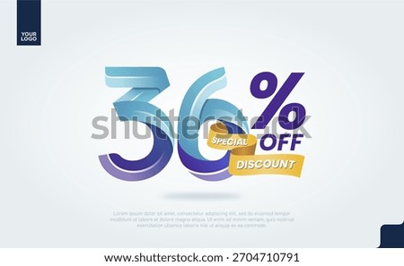 36 Percent Discount Icon Gradient 3D Percentage Label