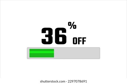 36 percent off. Banner with loading bar, green and gray color, white background, and black font.