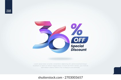 36 Percent Off Banner Vector with Modern 3D Gradient Typography for Sale Promotion