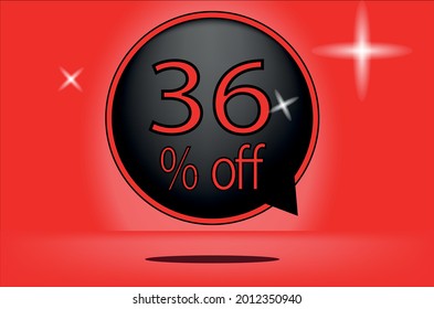 36 percent off black balloon and floating. with red background, banner 36% off red, shadow