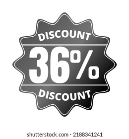 36% percent off, with black sticker design (Black Friday) and luminosity detail in the center, online discount, mega sale, vector illustration, 