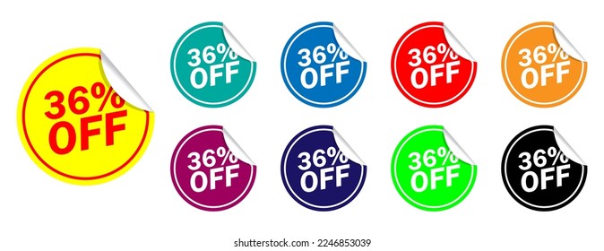 36 percent offer set of colorful sale stickers