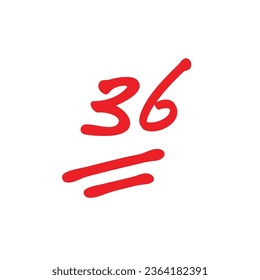 36 points test score, bad grade isolated on white background, school exam results vector illustration, thirty six points mark