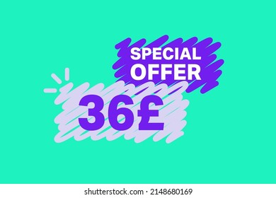 36 Pound OFF Sale Discount banner shape template. Super Sale 36 Special offer badge end of the season sale coupon bubble icon. Modern concept design. Discount offer price tag vector illustration.