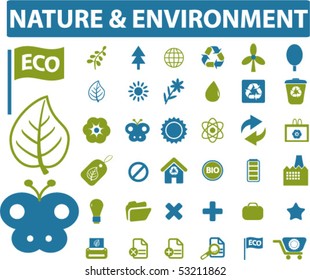36 Zeichen für Natur und Umwelt. Vektorgrafik