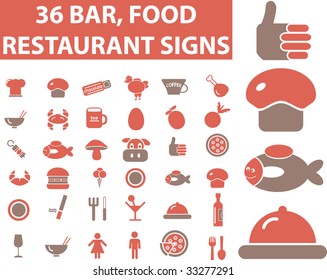 36 restaurant, bar, food signs. brown. vector. please, visit my portfolio to find more similar.