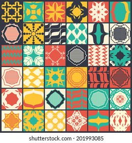36 seamless patterns in flat style, bright colors