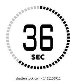 The 36 second countdown timer or digital counter timer clock vector icon. Stopwatch vector icon, digital timer.   For smartphone UI or UX countdown timer design.