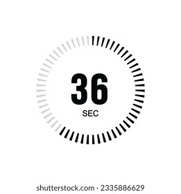 36 second timer clock. 36 sec stopwatch icon countdown time digital stop chronometer.