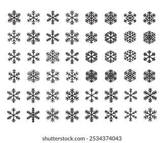 36 conjunto de copos de nieve dibujados a mano icono