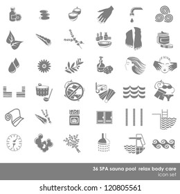 36 spa sauna pool relax body care monochrome isolated icon set on white background