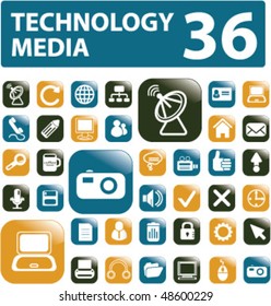 36 technology & media buttons. vector