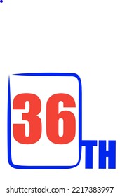 36.º número ordinal contando ilustración de arte vectorial con fuente fantástica y color rojo azul - 36 aniversario - feliz cumpleaños