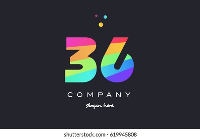 36 thirty six creative color green orange blue magenta pink number digit company logo vector icon spectrum