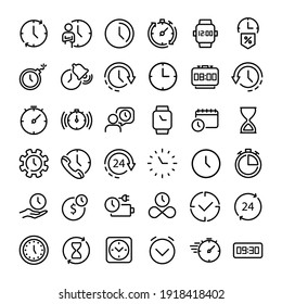 36 Time icon vector illustration. Alarm, hourglass, stopwatch, timer sign in outline style