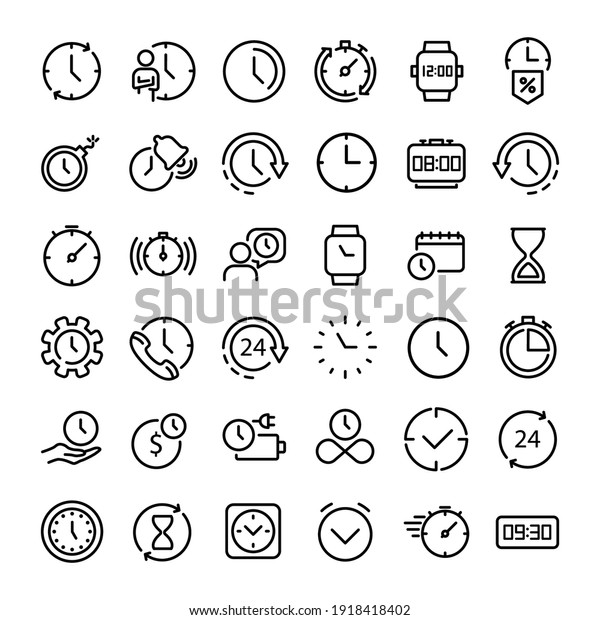 36 Time icon vector illustration.\
Alarm, hourglass, stopwatch, timer sign in outline\
style