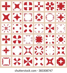 36 Universal different square elements with seamless texture for wallpaper, pattern fills, web page background, surface textures, vector geometric ornaments collection. Set 06