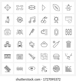 36 Universal Line Icon Pixel Perfect Symbols of makeup; sport; frankfurter; baseball; right button Vector Illustration