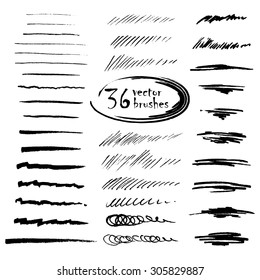 36 vector art brushes. Hand drawn ink brushes with rough edges.