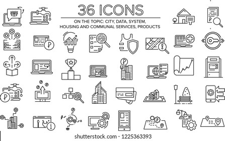 36 vector icons set with rounded edges on the theme: systems, data, household, utilities, taxes, payments, products.