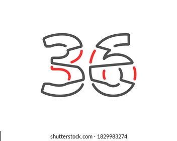 36 número vector. Diseño moderno de línea de estilo creativo y moderno. Para logotipo, etiqueta de marca, elementos de diseño, identidad corporativa, aplicación, etc. Ilustración vectorial aislada          