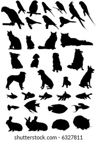 36 Vector silhouettes of household pets