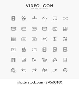 36 video and film minimal line icons