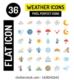 36 Weather Flat Icon, Modern Weather Icons Set, Vector Illustration. Eps 10