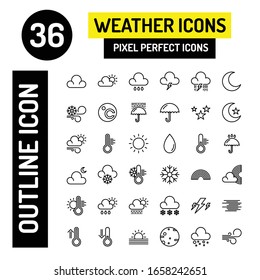 36 Weather Outline Icon, Modern Weather Icons Set, Vector Illustration. Eps 10