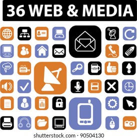 36 web & media icons, buttons, vector illustration