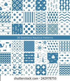 36 White and Blue Seamless Nautical Patterns 