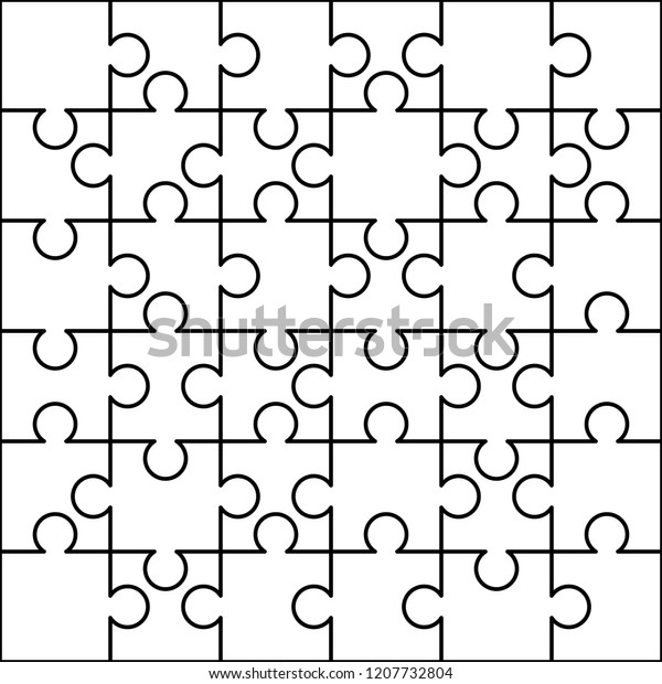 36 White Puzzles Pieces Arranged Square Stock Vector Royalty Free 1207732804