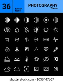 36 White Thin Line Photography-Themed icon set