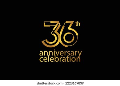 36 year anniversary celebration abstract style logotype. anniversary with gold color isolated on black background, vector design for celebration vector