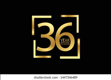 36 year anniversary celebration logotype. anniversary logo with golden and light white color isolated on black background, vector design for celebration, invitation and greeting card-Vector