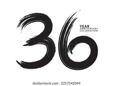 36 year anniversary celebration logotype black paintbrush vector, 36 number design, 36th Birthday invitation, anniversary template, logo number design vector, calligraphy font, typography logo