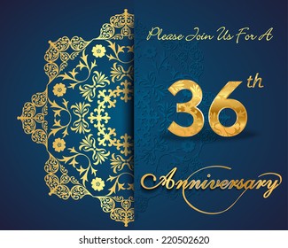 36 year anniversary celebration pattern design, 36th anniversary decorative Floral elements, ornate background, invitation card - vector eps10
