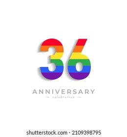 36 Year Anniversary Celebration with Rainbow Color for Celebration Event, Wedding, Greeting card, and Invitation Isolated on White Background